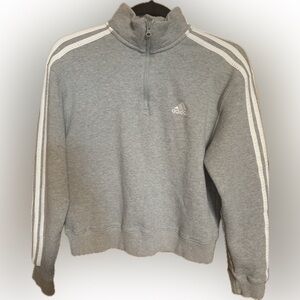 Adidas Essentials 3-Stripes quarter-zip fleece sweatshirt in grey